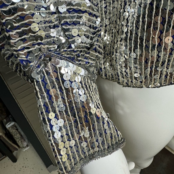 Judith Ann Creations Silk Sequin Blouse Blue Medium - Picture 5 of 12